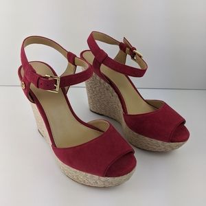 Michael Kors Carlyn Wedge Sandals Suede Red 8.5